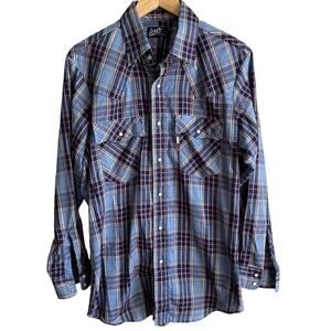 Levi's Vintage 80s Western Pearl Snap Plaid Shirt White tab L